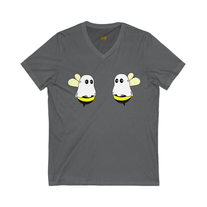 Boobees Unisex V - Neck T-Shirt – Cute & Spooky Bee Ghost Tee | Funny Halloween Shirt – Asphalt V - neck for bee lovers gift (3 view)