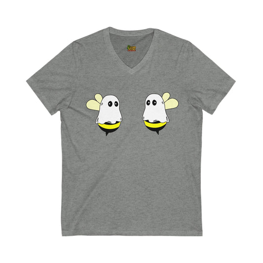 Boobees Unisex V - Neck T-Shirt – Cute & Spooky Bee Ghost Tee | Funny Halloween Shirt – Deep Heather V - neck for bee lovers gift (1 view)