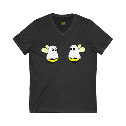 Boobees Unisex V - Neck T-Shirt – Cute & Spooky Bee Ghost Tee | Funny Halloween Shirt – Dark Grey Heather V - neck for bee lovers gift (9 view)