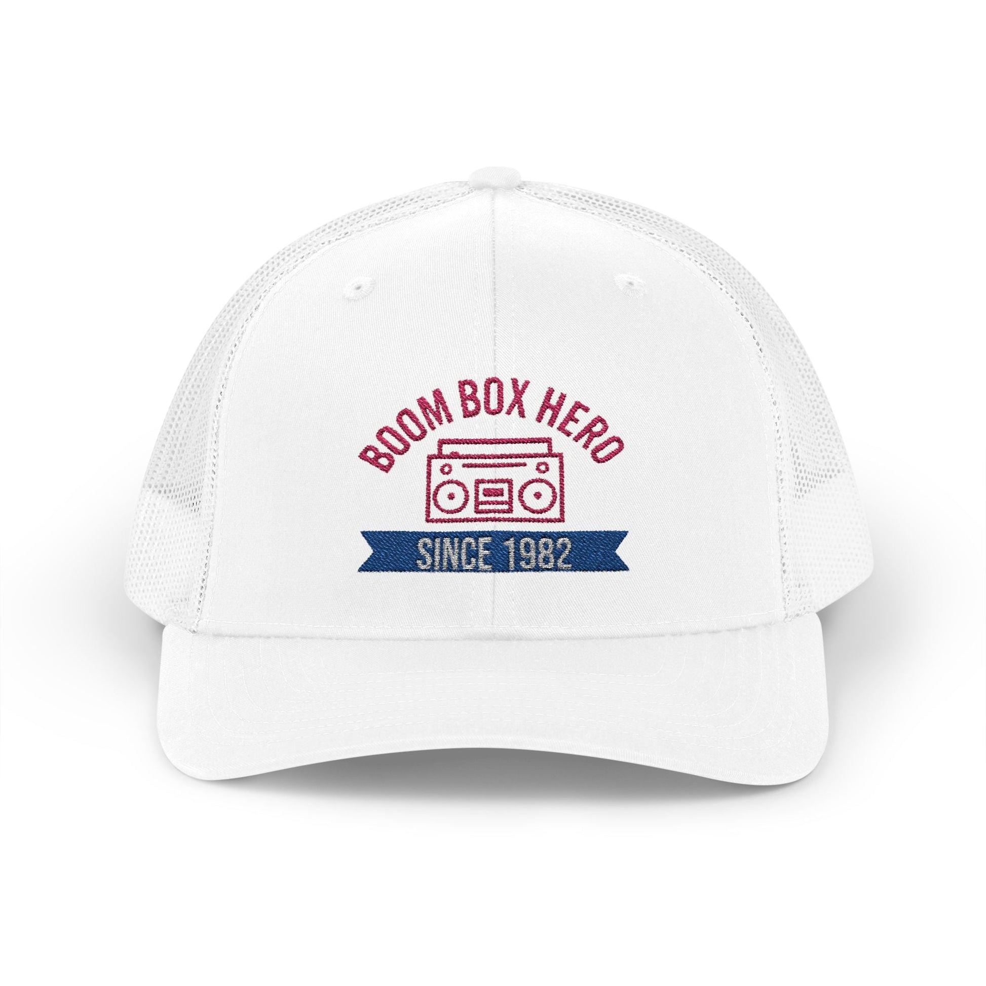 Boom Box Hero Since [Your Year] – Personalized Retro Snapback Trucker Cap – White Hats for Casual Accessories (1 view)