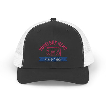 Boom Box Hero Since [Your Year] – Personalized Retro Snapback Trucker Cap – Black / White Hats for Casual Accessories (13 view)
