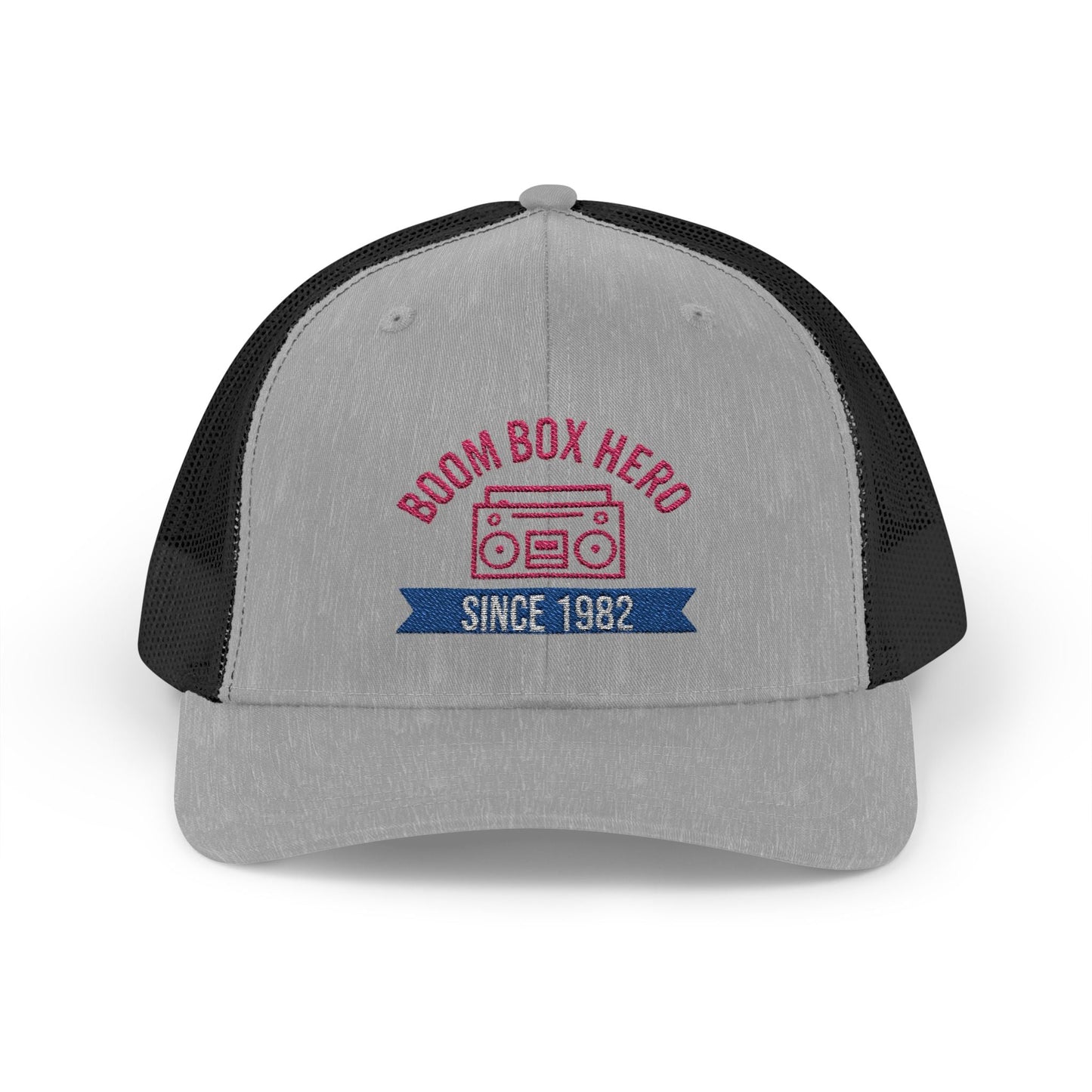 Boom Box Hero Since [Your Year] – Personalized Retro Snapback Trucker Cap – Heather Grey / Black Hats for Casual Accessories (17 view)