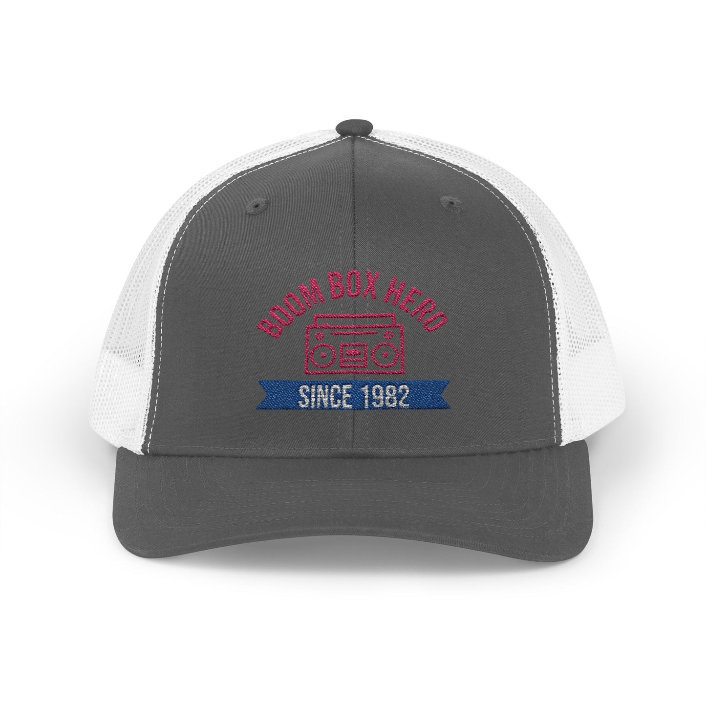 Boom Box Hero Since [Your Year] – Personalized Retro Snapback Trucker Cap – Charcoal / White Hats for Casual Accessories (7 view)