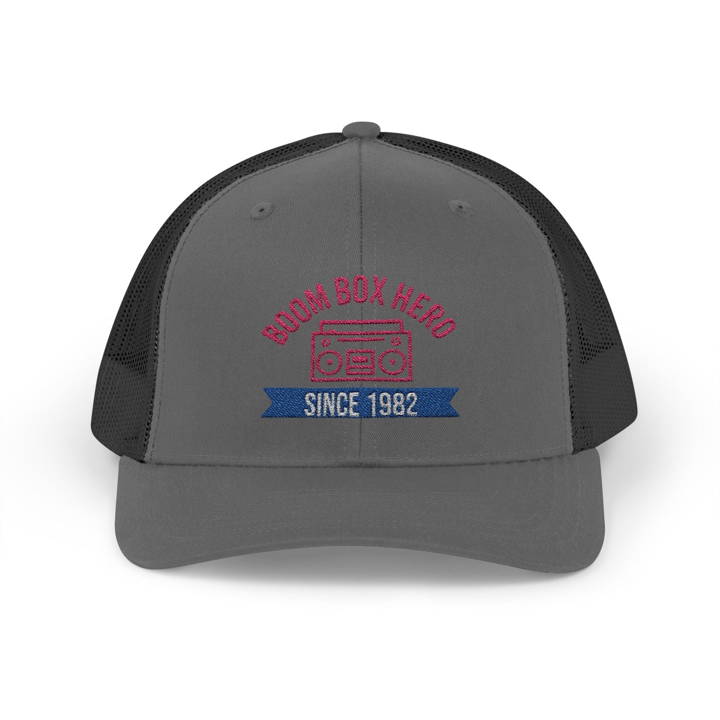 Boom Box Hero Since [Your Year] – Personalized Retro Snapback Trucker Cap – Charcoal / Black Hats for Casual Accessories (15 view)