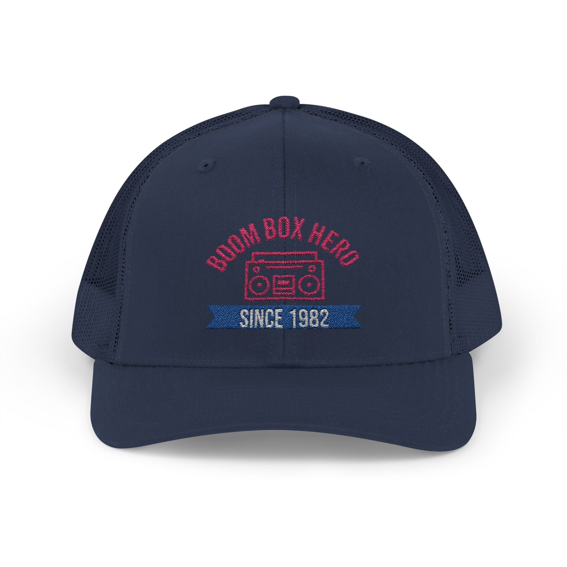 Boom Box Hero Since [Your Year] – Personalized Retro Snapback Trucker Cap – Navy Hats for Casual Accessories (23 view)