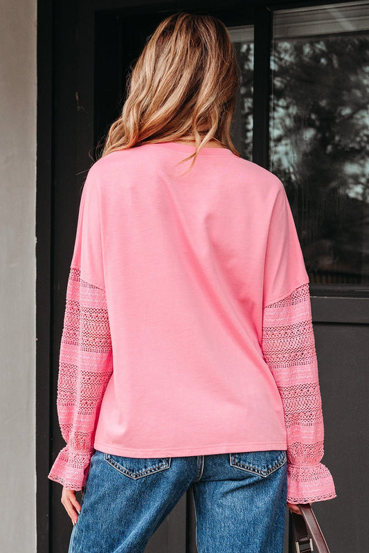 Brielle Lace Ruffled Sleeve Patchwork Loose Sweatshirt – Sachet Pink Tops/Sweatshirts & Hoodies for Shopify Collective (2 view)