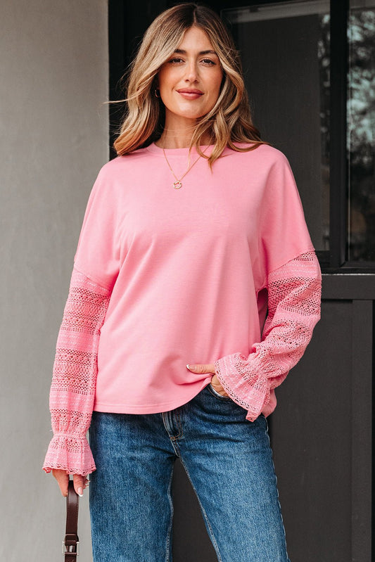 Brielle Lace Ruffled Sleeve Patchwork Loose Sweatshirt – Sachet Pink Tops/Sweatshirts & Hoodies for Shopify Collective (1 view)