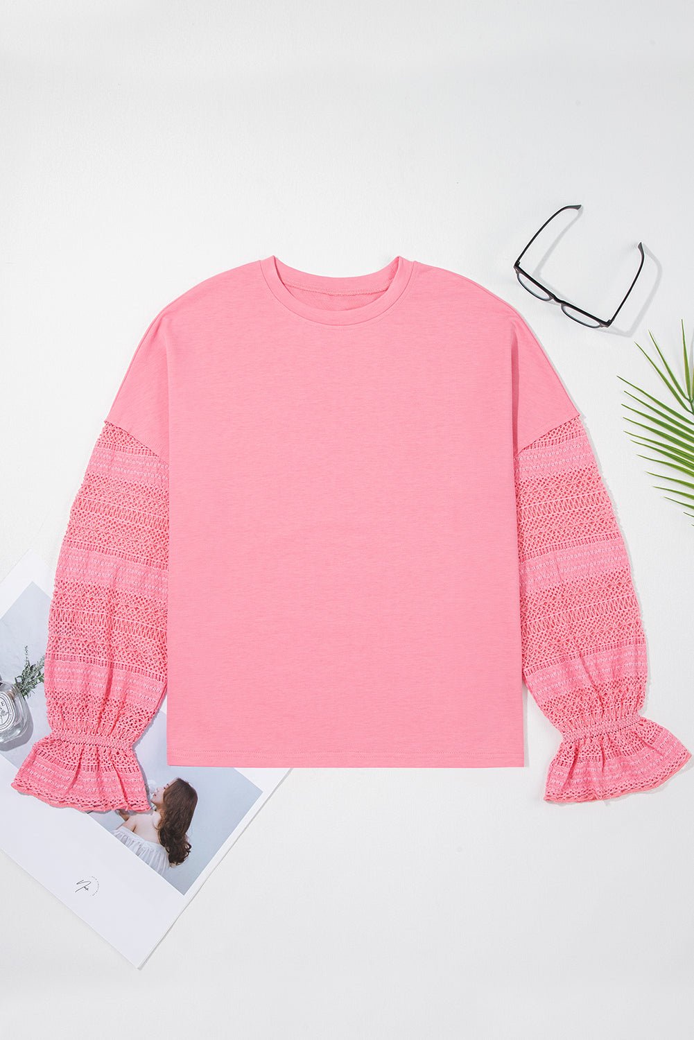 Brielle Lace Ruffled Sleeve Patchwork Loose Sweatshirt – Sachet Pink Tops/Sweatshirts & Hoodies for Shopify Collective (7 view)
