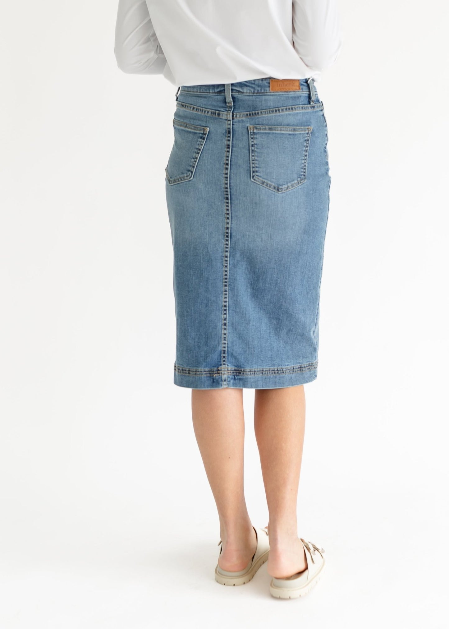 Bryn Light Wash Denim Midi Skirt – 2 IC Skirts for Inherit Co. (6 view)