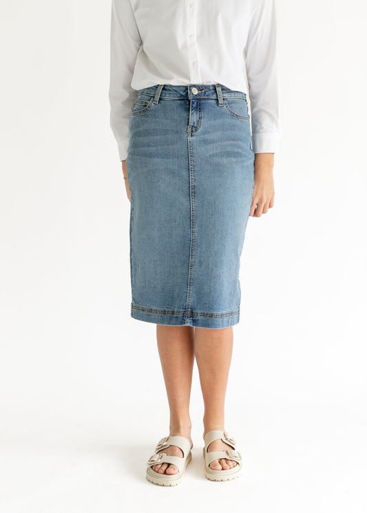 Bryn Light Wash Denim Midi Skirt – 2 IC Skirts for Inherit Co. (2 view)