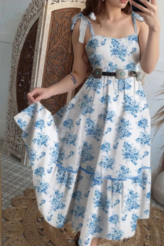 Printed Tie Shoulder Dress – Light Blue for Shopify Collective (1 view)