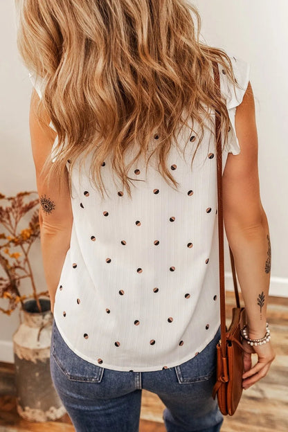 Polka Dot Print Short Sleeve Blouse – White for Shopify Collective (2 view)