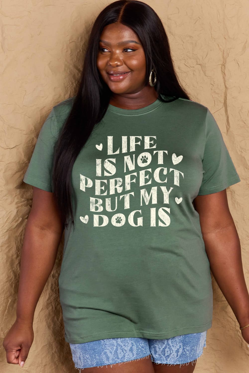 Simply Love Full Size Dog Slogan Graphic Cotton T-Shirt – Green by Simply Love