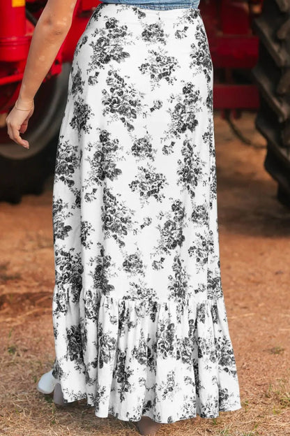 Boho Floral High Waist Ruffle Split Maxi Skirt – Black for Shopify Collective (8 view)