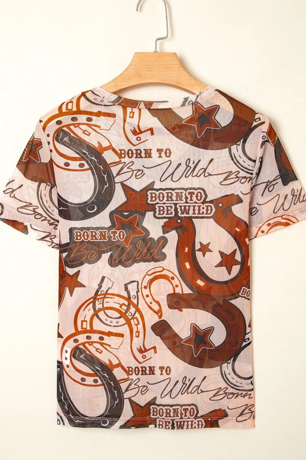 Western Horseshoe Printed Mesh Short Sleeve T Shirt – Caramel for Shopify Collective (5 view)