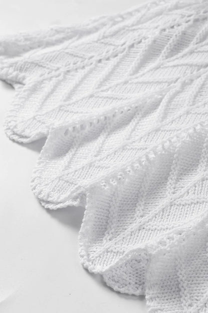 Tie Straps Wave Stripes Textured Eyelet Knitted Vest – White by Simply Love