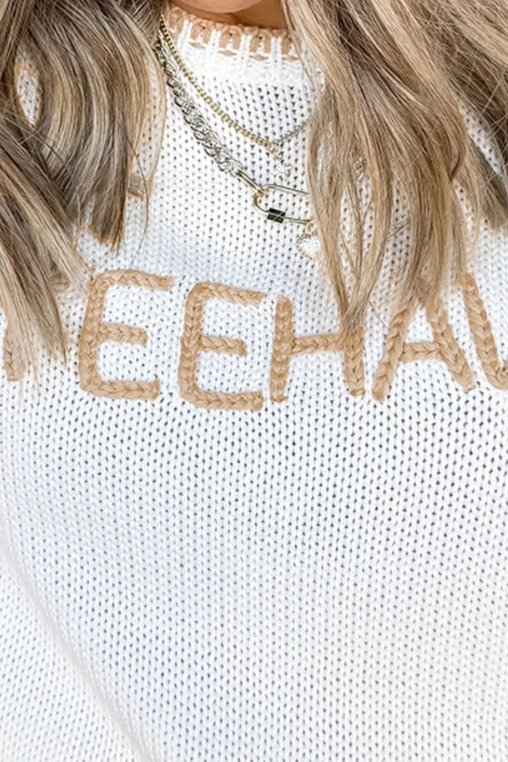 YEEHAW Stitch Edge Crew Neck Knit Top – White for Shopify Collective (5 view)