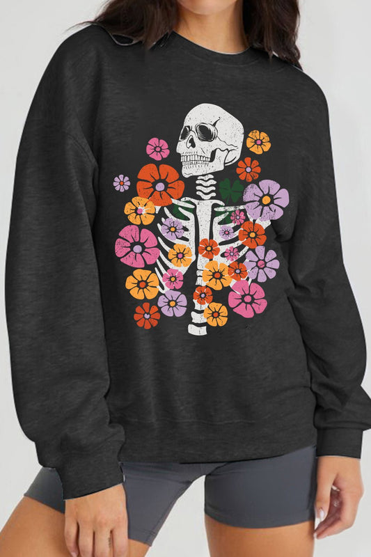 Simply Love Full Size Flower Skeleton Graphic Sweatshirt – Black Sweatshirts for Shopify Collective (1 view)