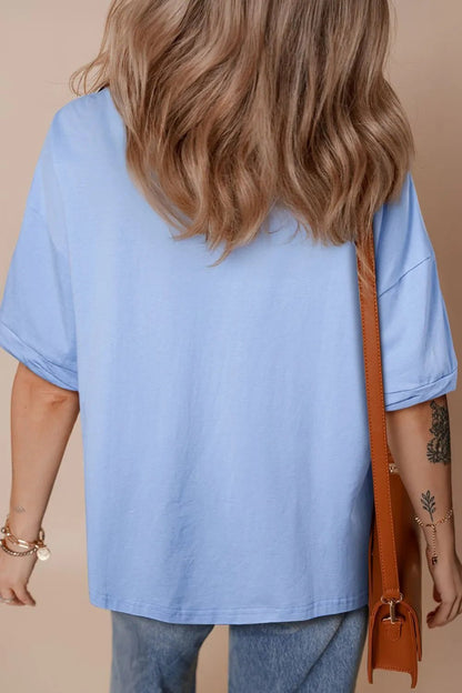 Loose Half Sleeve Hi Low Hem T Shirt – Light Blue for Best Sellers (2 view)