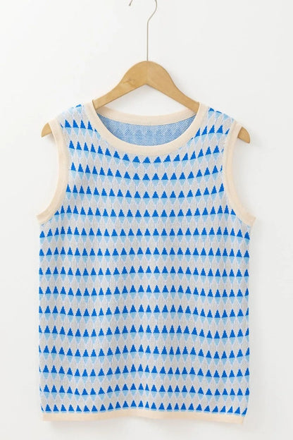 Stripe Geometric Print Round Neck Slim Fit Sweater Vest – Light Blue for Shopify Collective (6 view)