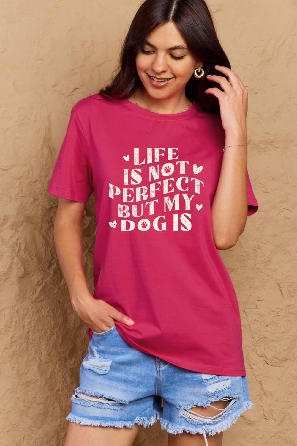 Simply Love Full Size Dog Slogan Graphic Cotton T-Shirt – Deep Rose by Simply Love