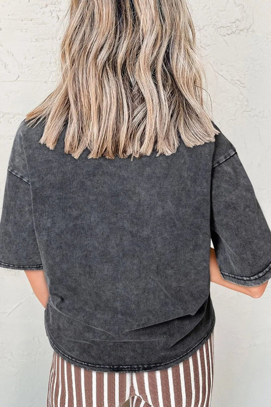Graphic Mineral Washed Vintage Tee – Black by Simply Love