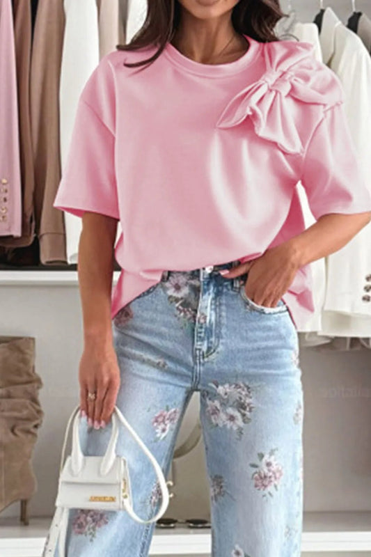 Bow Round Neck Short Sleeve T-Shirt – Blush Pink for Shopify Collective (2 view)