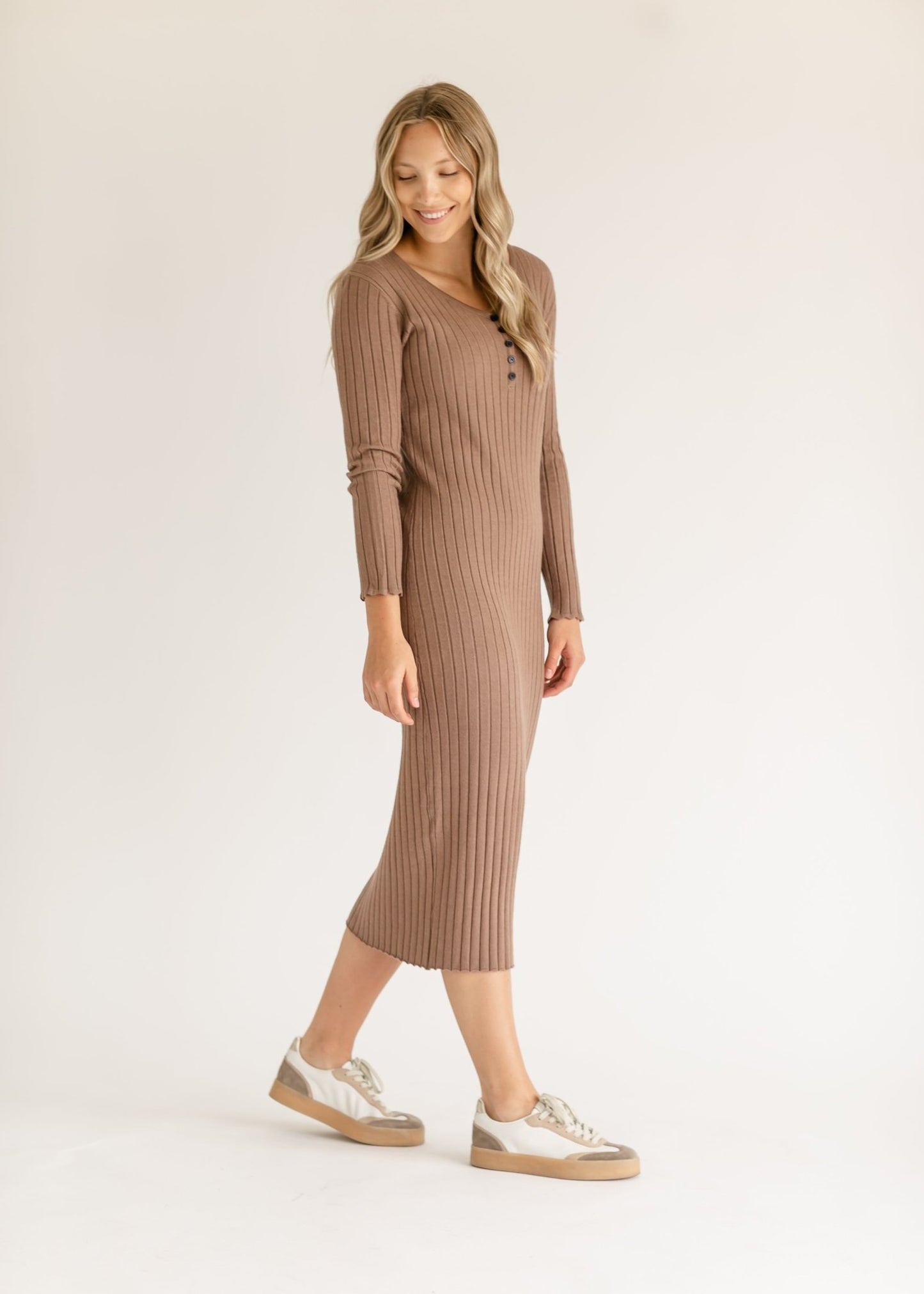 Cassie Knit Midi Dress – Brown IC Dresses for glowup (3 view)
