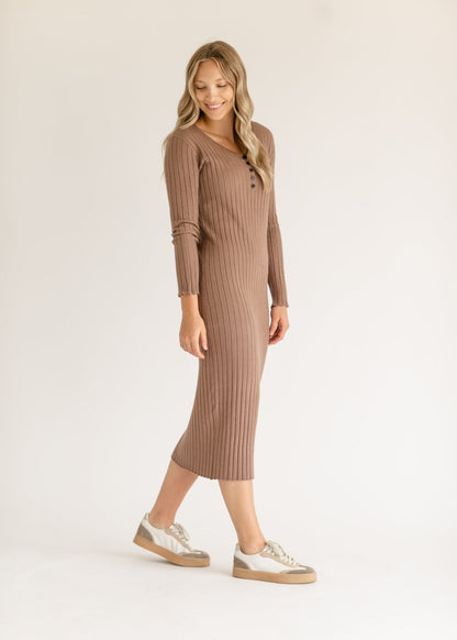Cassie Knit Midi Dress – Brown IC Dresses for glowup (3 view)