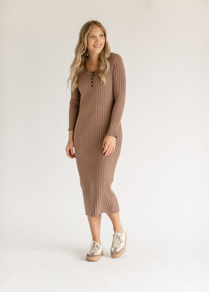 Cassie Knit Midi Dress – Brown IC Dresses for glowup (2 view)