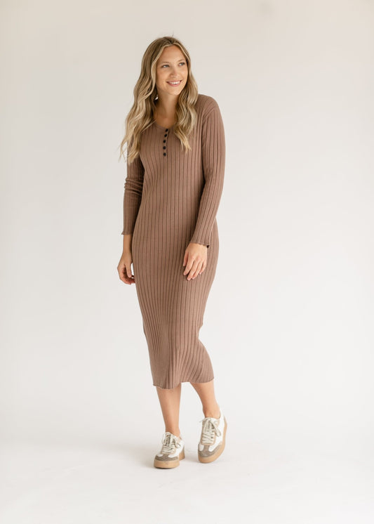 Cassie Knit Midi Dress – Brown IC Dresses for glowup (2 view)