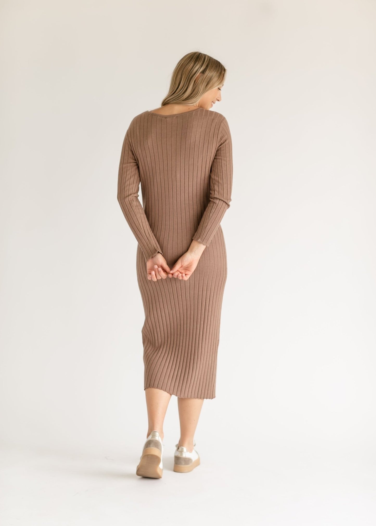 Cassie Knit Midi Dress – Brown IC Dresses for glowup (4 view)