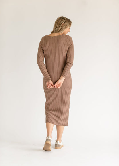 Cassie Knit Midi Dress – Brown IC Dresses for glowup (4 view)