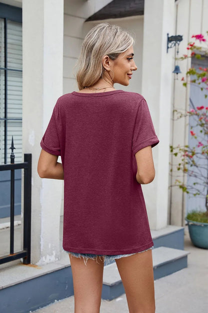 Florira Notched Short Sleeve T-Shirt – Deep Purple Women's Top for Shopify Collective (22 view)