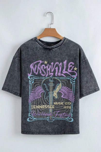 Graphic Mineral Washed Vintage Tee – Black by Simply Love