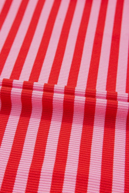 Stripe Ribbed Cap Sleeve Round Neck T Shirt – Strawberry for Shopify Collective (11 view)