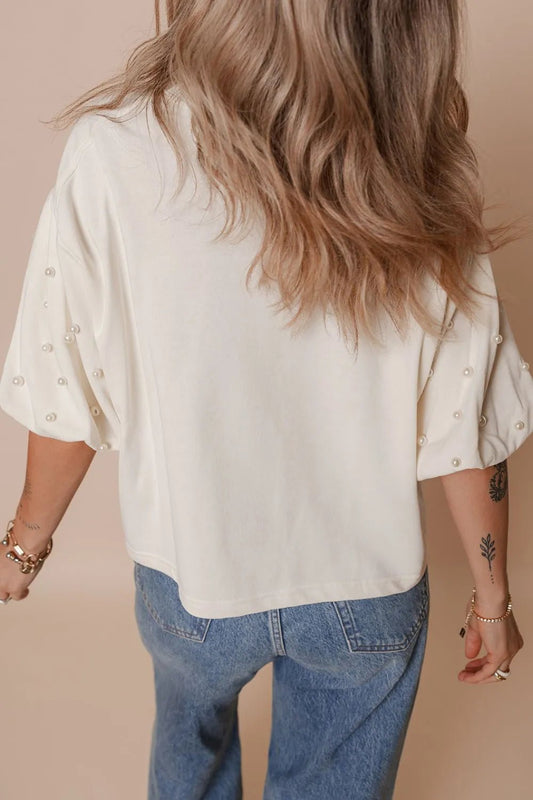 Bowknot Graphic Pearl Puff Half Sleeve T Shirt – White for Shopify Collective (2 view)