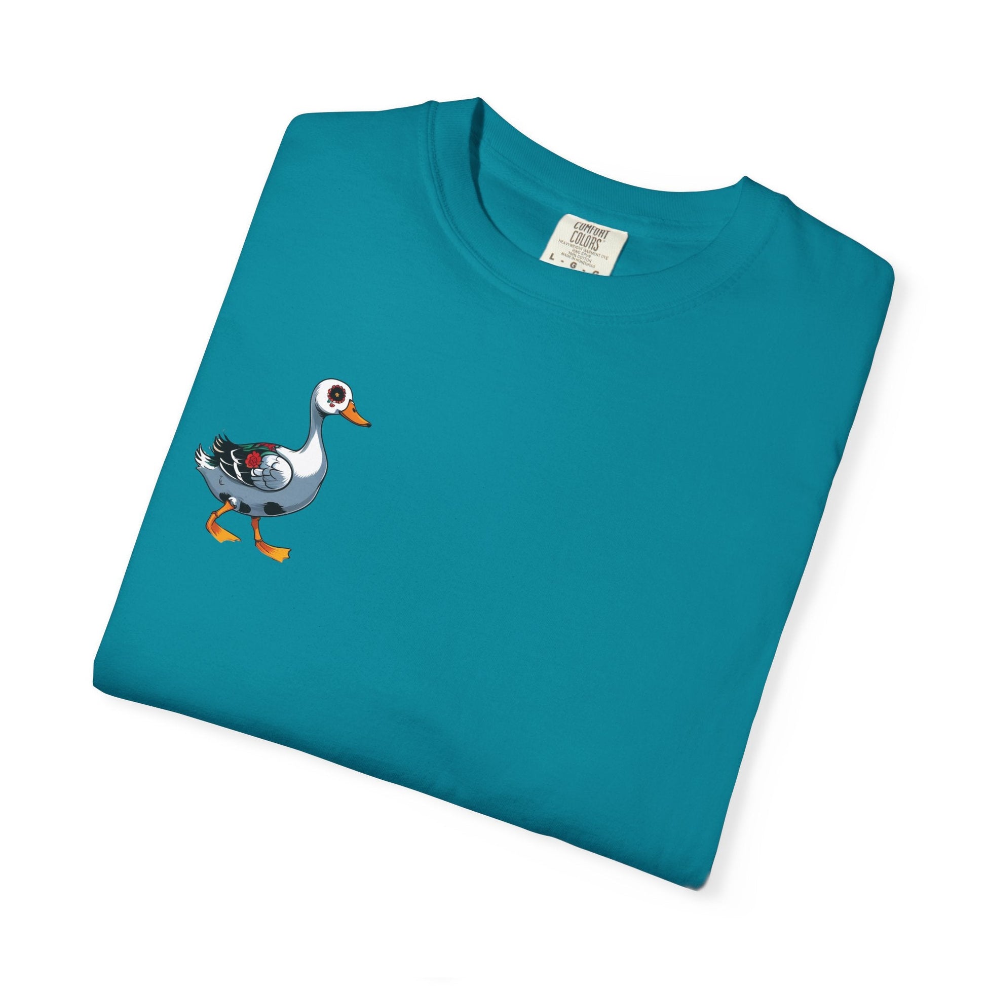 Charming Duck Skeleton Tee, Cute Graphic T-Shirt, Quirky Unisex Apparel, Perfect for Halloween and Everyday Wear – Topaz Blue T-Shirt for Casual Everyday Wear (11 view)