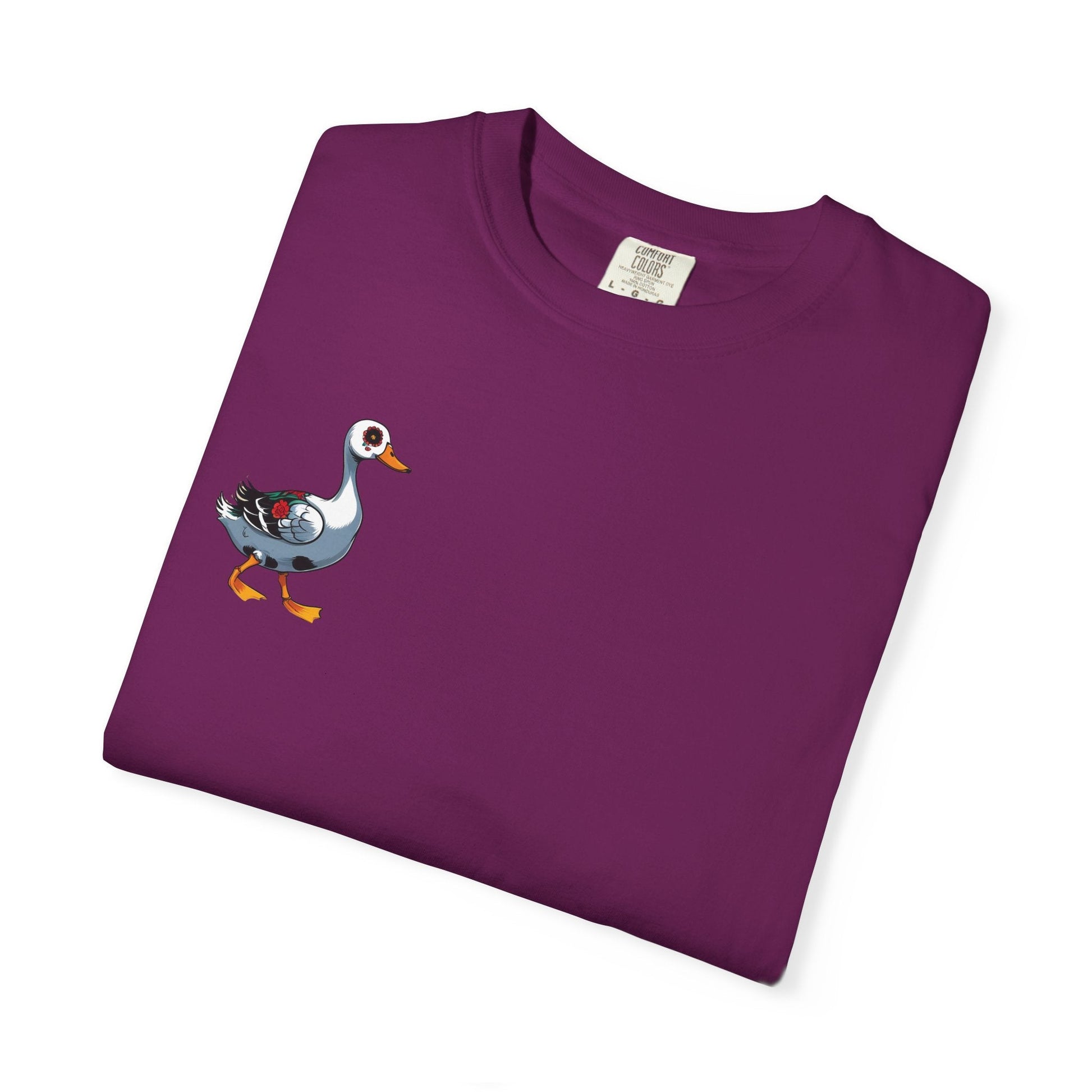 Charming Duck Skeleton Tee, Cute Graphic T-Shirt, Quirky Unisex Apparel, Perfect for Halloween and Everyday Wear – Boysenberry T-Shirt for Casual Everyday Wear (27 view)