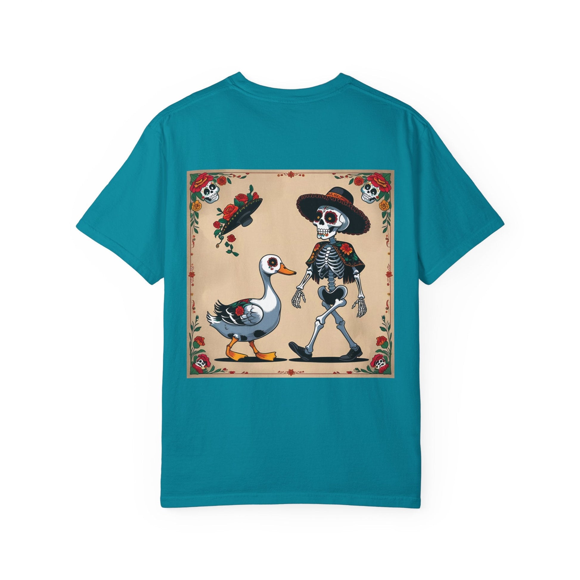 Charming Duck Skeleton Tee, Cute Graphic T-Shirt, Quirky Unisex Apparel, Perfect for Halloween and Everyday Wear – Topaz Blue T-Shirt for Casual Everyday Wear (10 view)