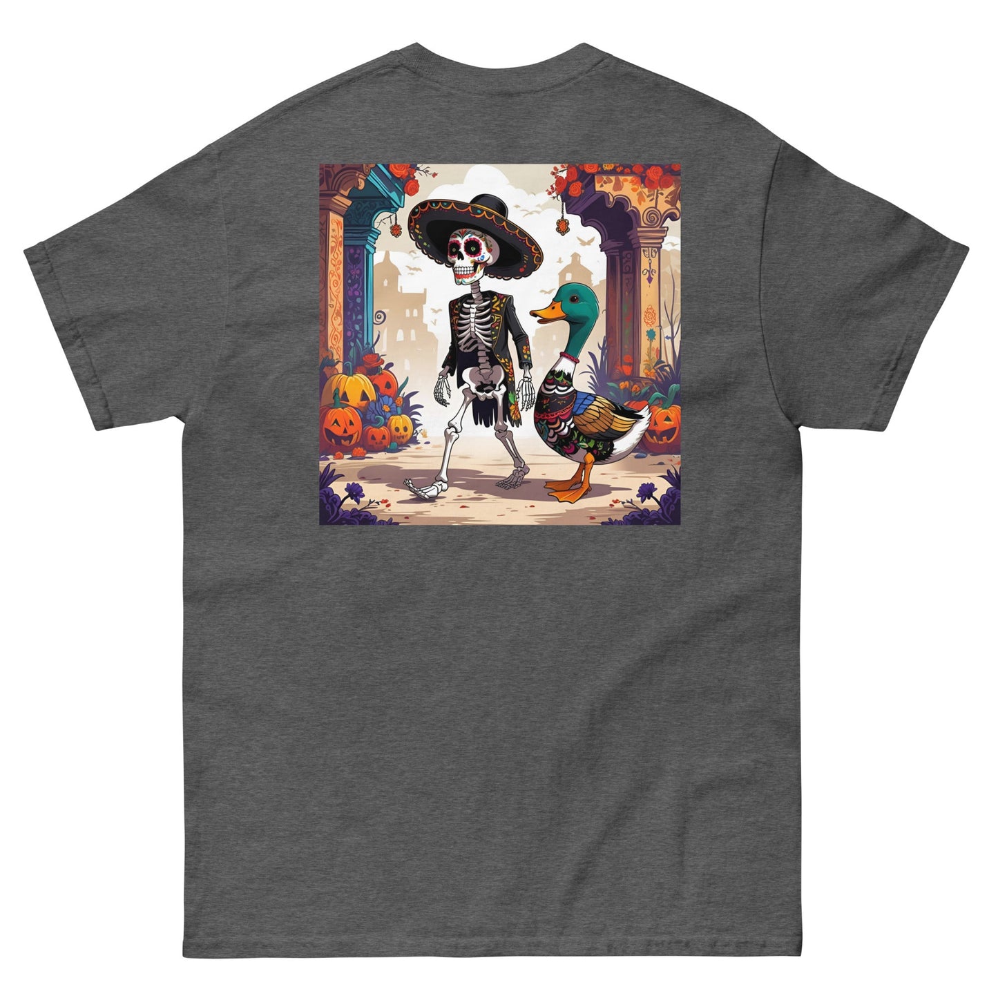 Charming Duck Skeleton Tee, Cute Graphic T-Shirt – Dark Heather T-Shirt for Lizard Designs (9 view)