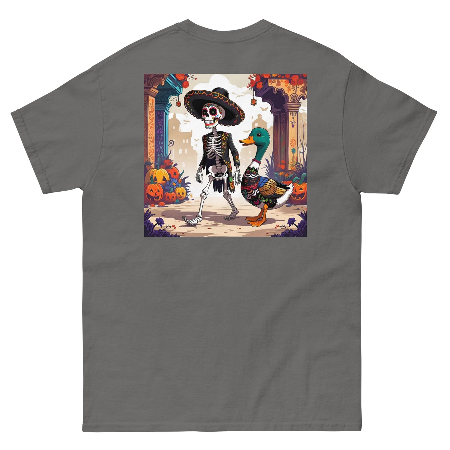 Charming Duck Skeleton Tee, Cute Graphic T-Shirt – Charcoal T-Shirt for Lizard Designs (13 view)