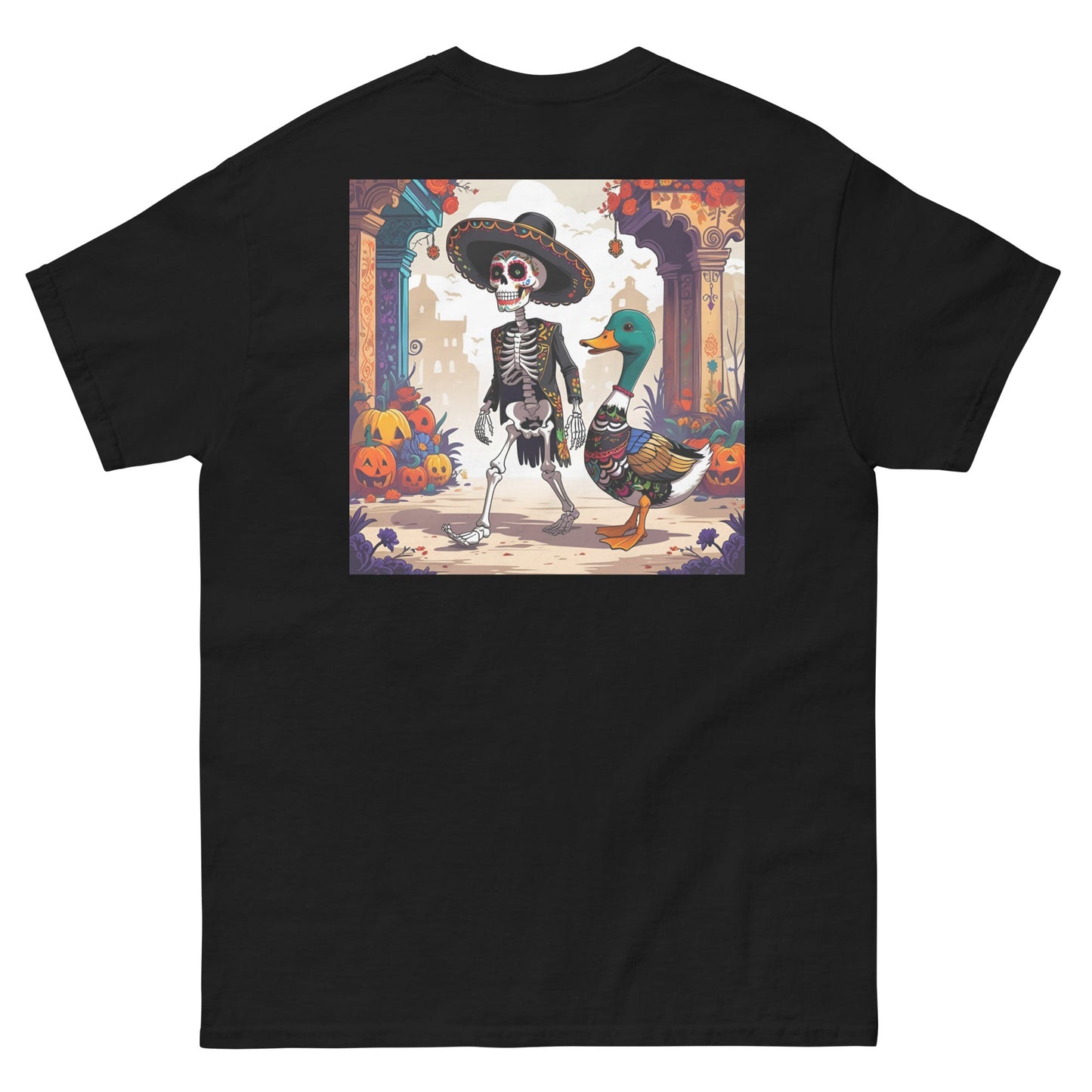 Charming Duck Skeleton Tee, Cute Graphic T-Shirt – Black T-Shirt for Lizard Designs (3 view)