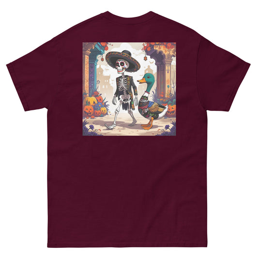 Charming Duck Skeleton Tee, Cute Graphic T-Shirt – Maroon T-Shirt for Lizard Designs (1 view)