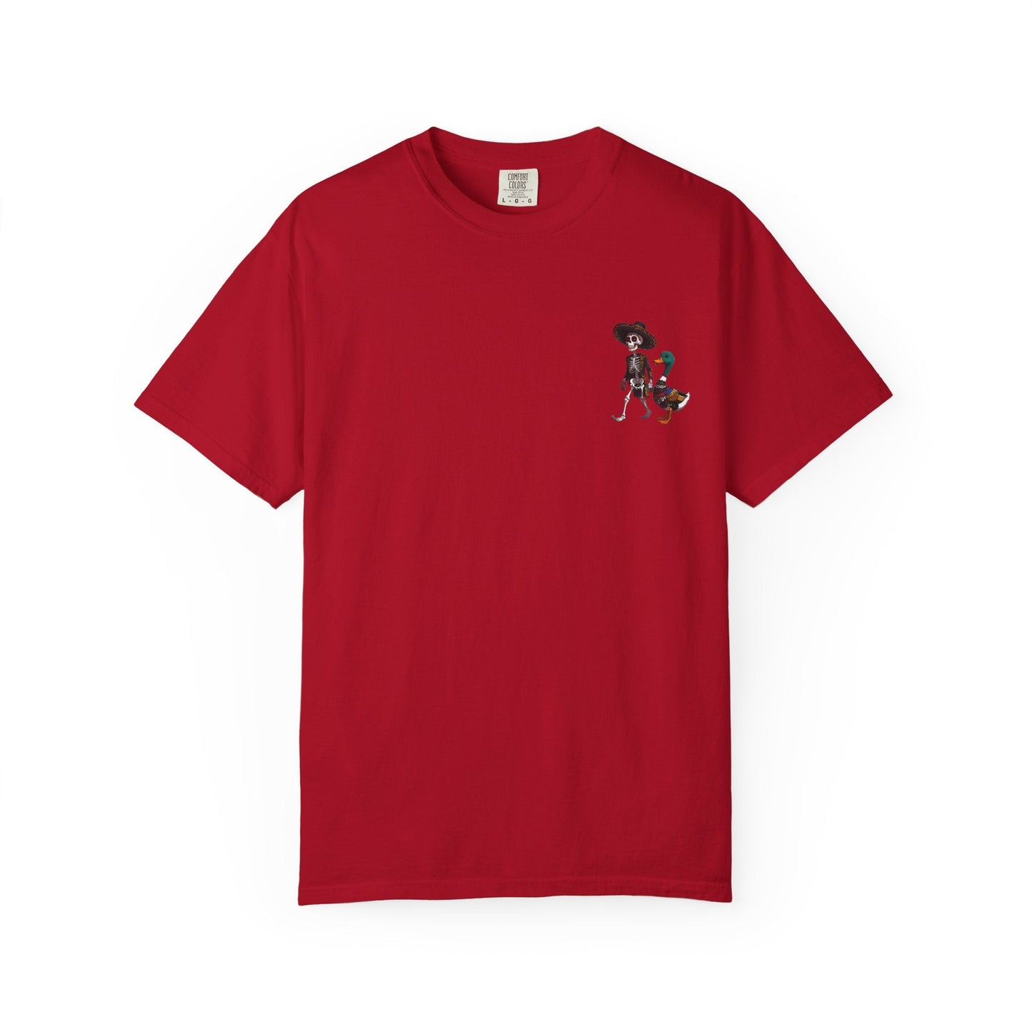 Charming Duck Skeleton wearing a Sombrero Tee, Cute Graphic T-Shirt, Quirky Unisex Apparel, Perfect for Halloween and Everyday Wear – Red T-Shirt for Casual Everyday Wear (9 view)
