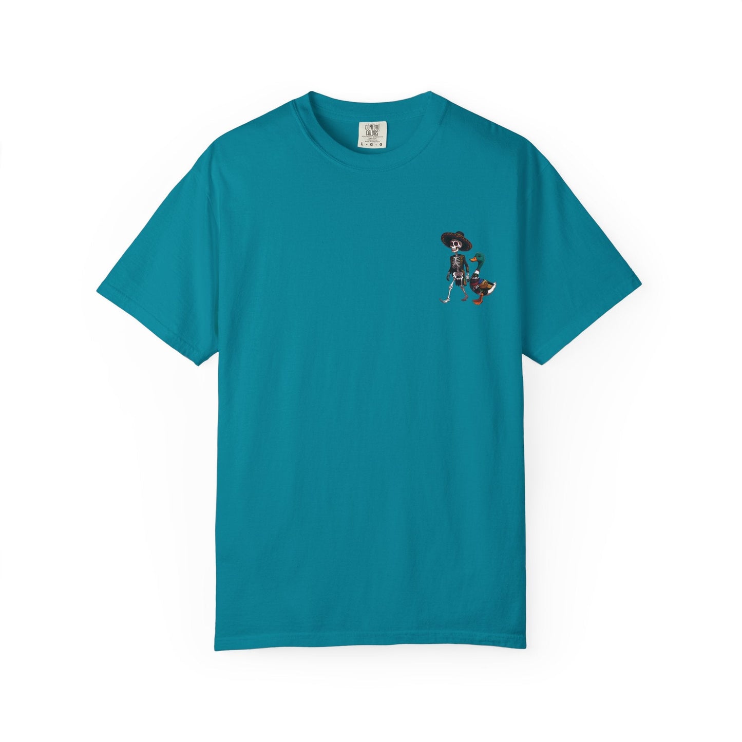 Charming Duck Skeleton wearing a Sombrero Tee, Cute Graphic T-Shirt, Quirky Unisex Apparel, Perfect for Halloween and Everyday Wear – Seafoam T-Shirt for Casual Everyday Wear (3 view)