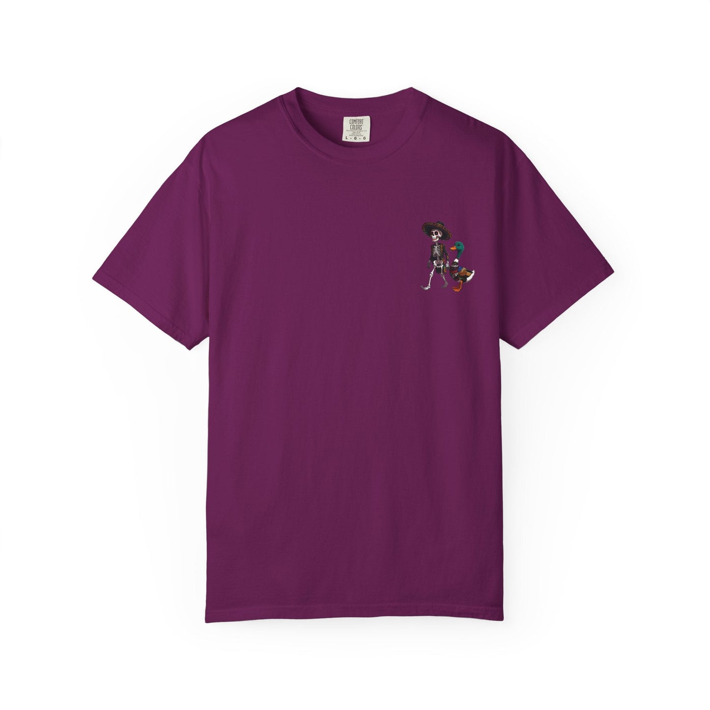 Charming Duck Skeleton wearing a Sombrero Tee, Cute Graphic T-Shirt, Quirky Unisex Apparel, Perfect for Halloween and Everyday Wear – Berry T-Shirt for Casual Everyday Wear (7 view)