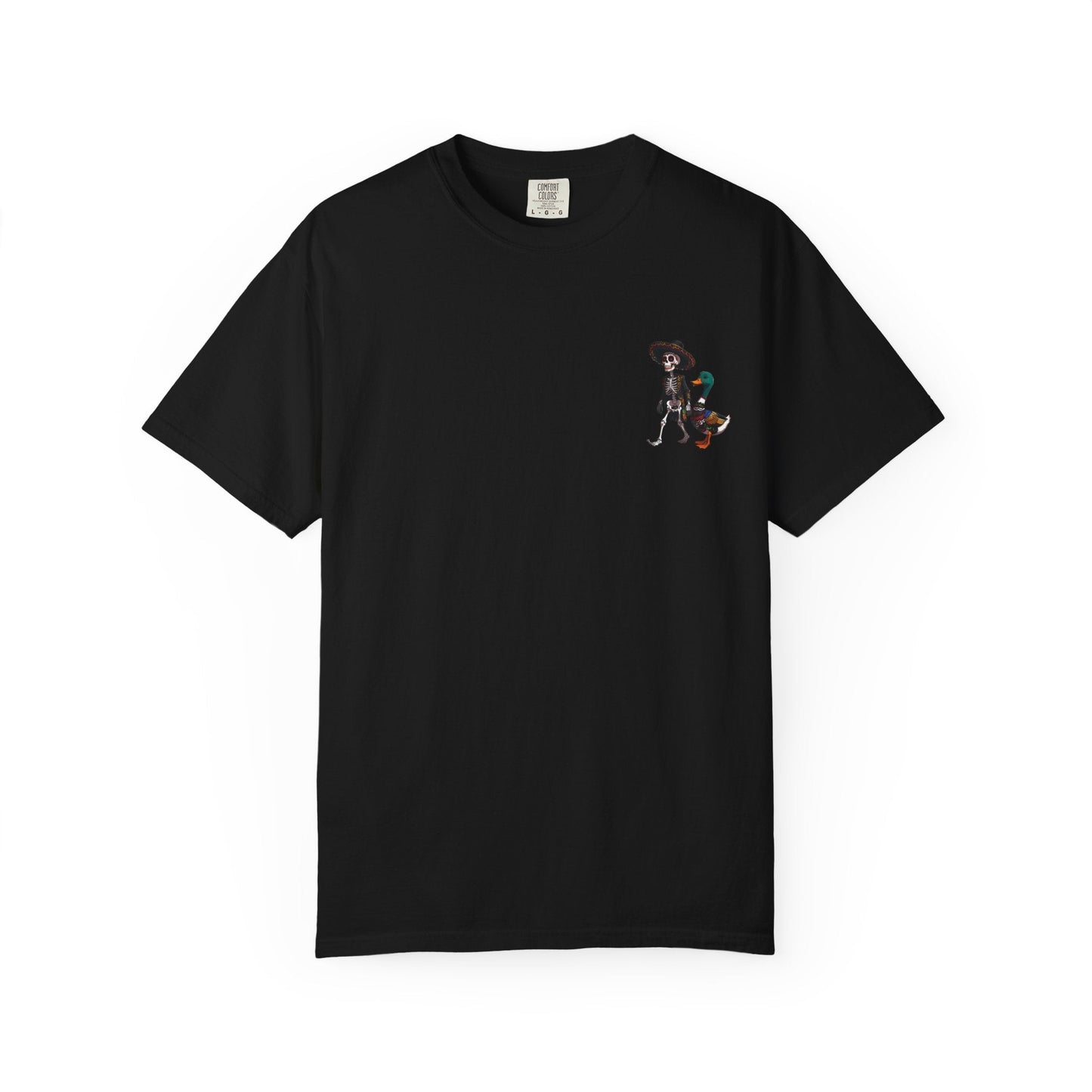 Charming Duck Skeleton wearing a Sombrero Tee, Cute Graphic T-Shirt, Quirky Unisex Apparel, Perfect for Halloween and Everyday Wear – Black T-Shirt for Casual Everyday Wear (4 view)