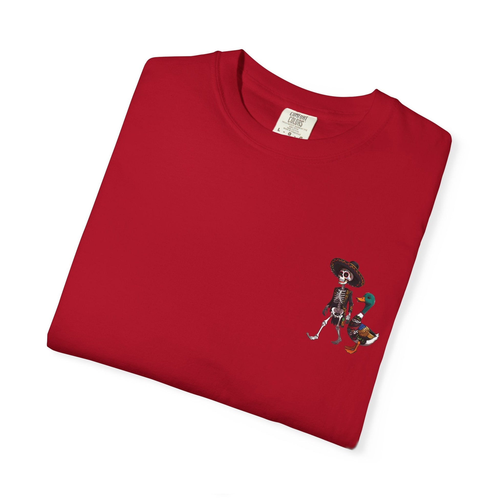 Charming Duck Skeleton wearing a Sombrero Tee, Cute Graphic T-Shirt, Quirky Unisex Apparel, Perfect for Halloween and Everyday Wear – Red T-Shirt for Casual Everyday Wear (35 view)