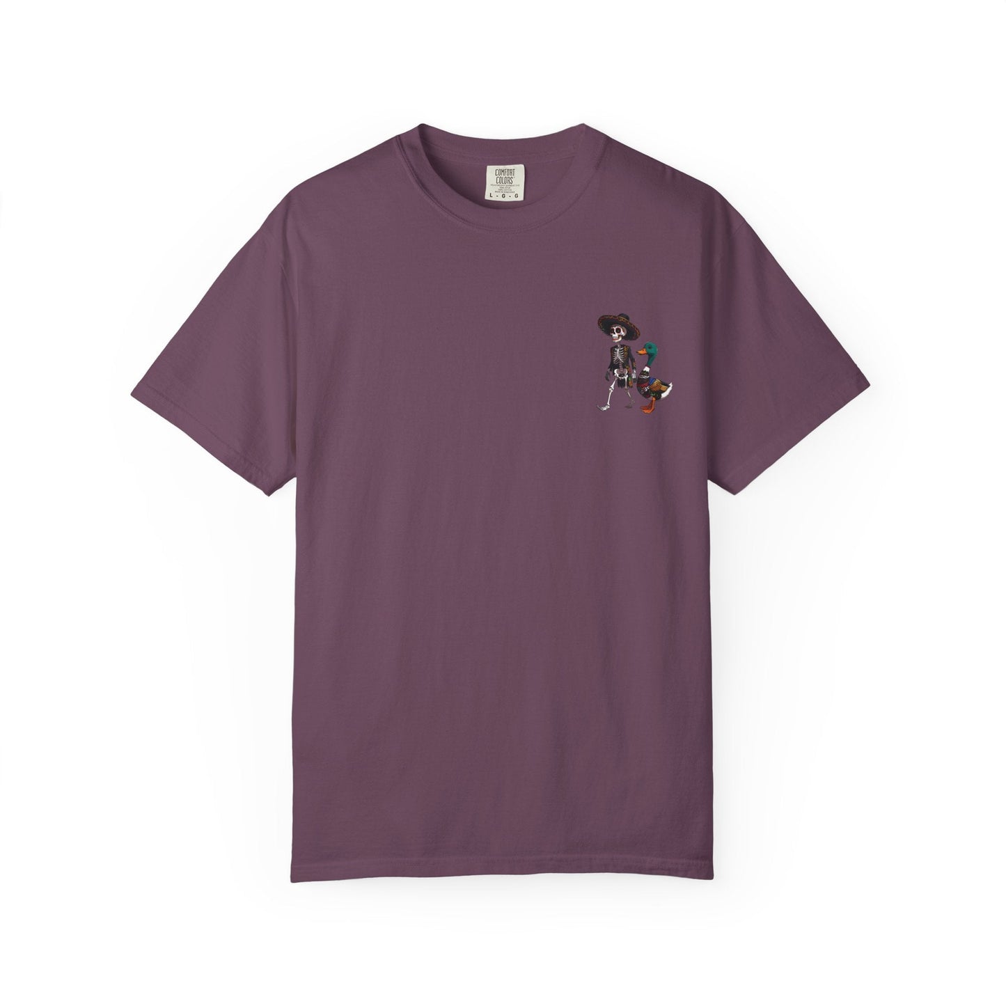 Charming Duck Skeleton wearing a Sombrero Tee, Cute Graphic T-Shirt, Quirky Unisex Apparel, Perfect for Halloween and Everyday Wear – Berry T-Shirt for Casual Everyday Wear (6 view)